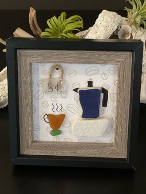 Handmade Authentic Sea Glass Framed Decor